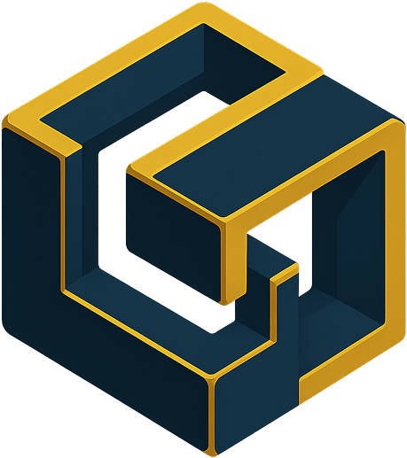 Interlocking cube design, symbolizing digital services.