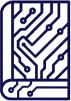 Icon of a book with circuit board lines.