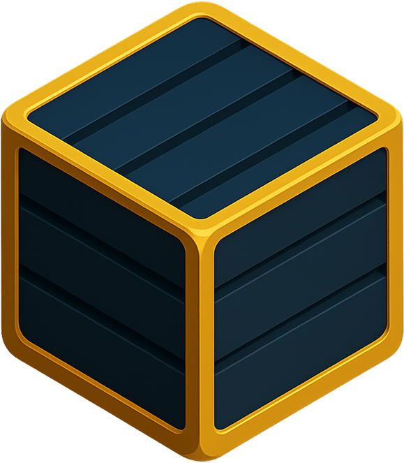 3D cube icon with yellow outline and blue shading.