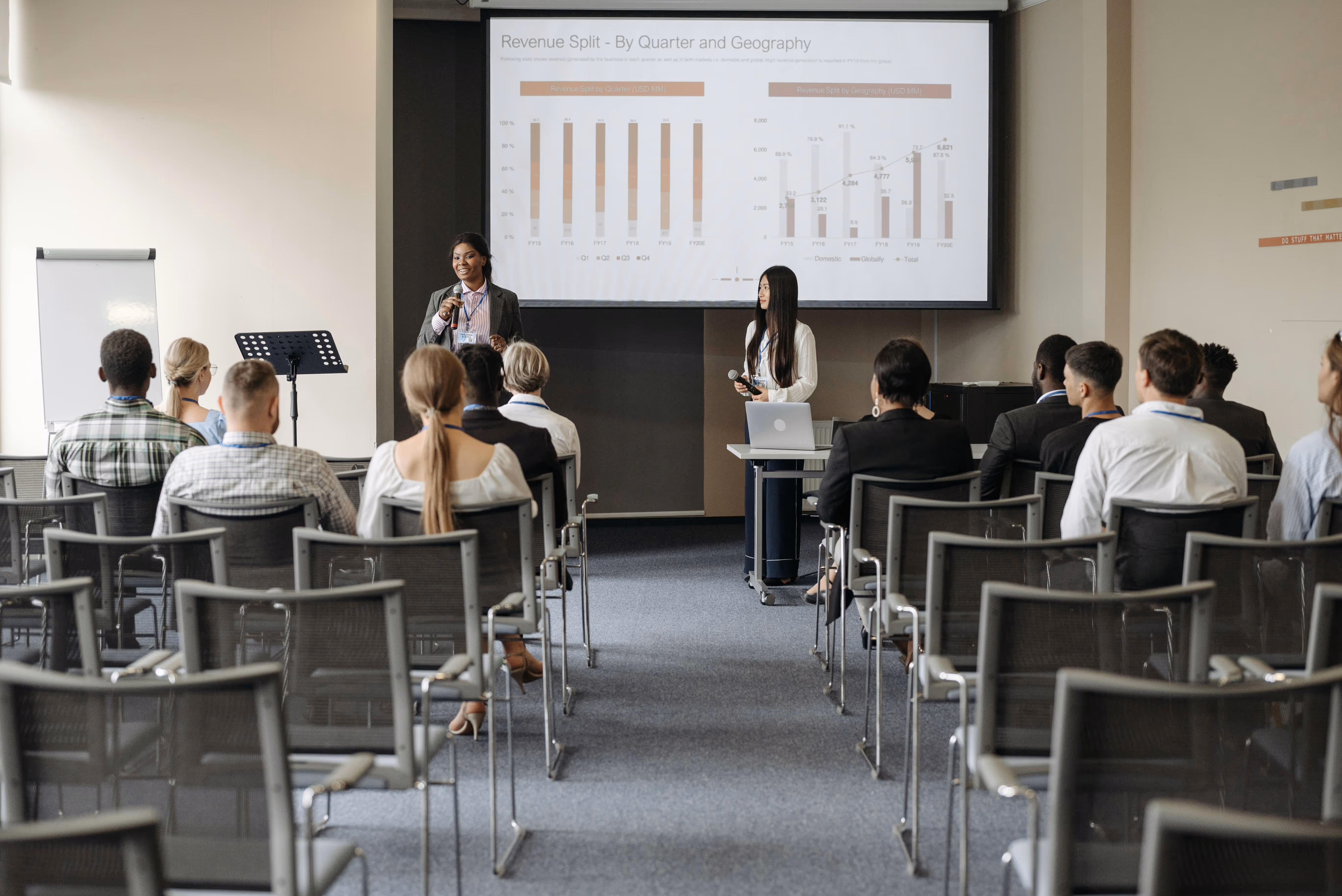 Students in a classroom listening to a lecture.