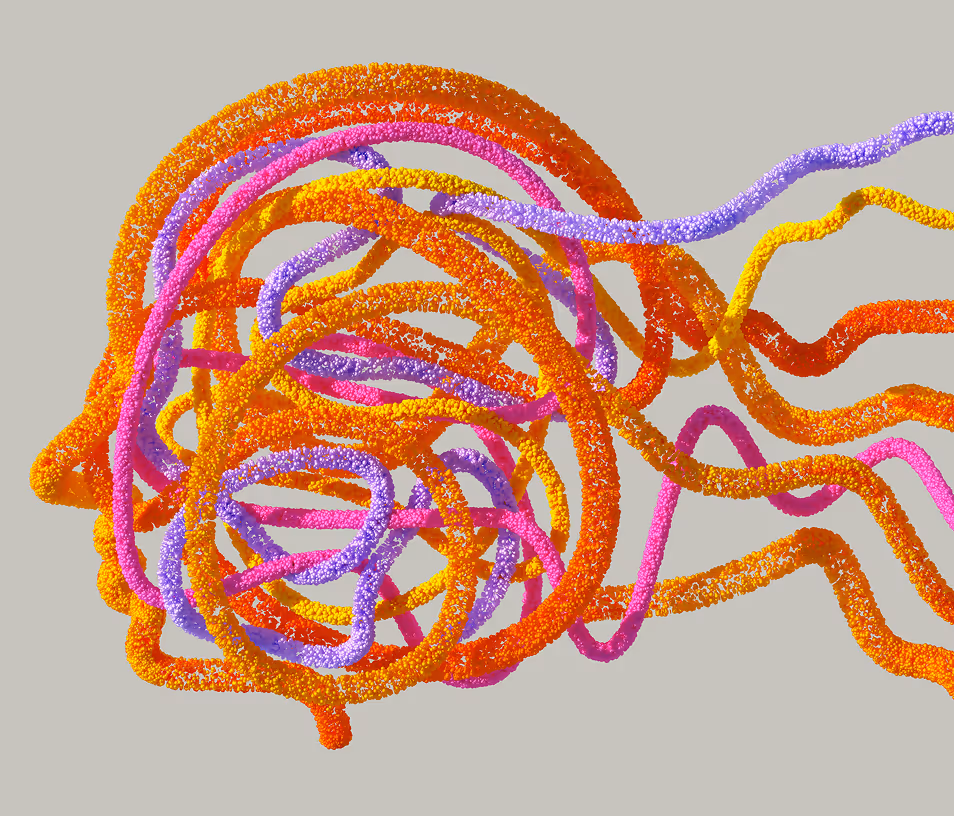 Colorful 3D abstract twisted string pattern.