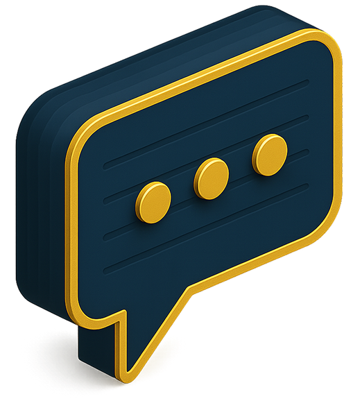 Chat message bubble icon in blue and yellow outline.