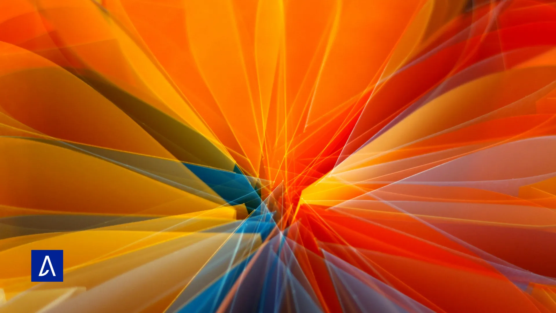 Explosion de formes abstraites aux tons orange, rouge et bleu symbolisant la créativité et l’énergie visuelle.