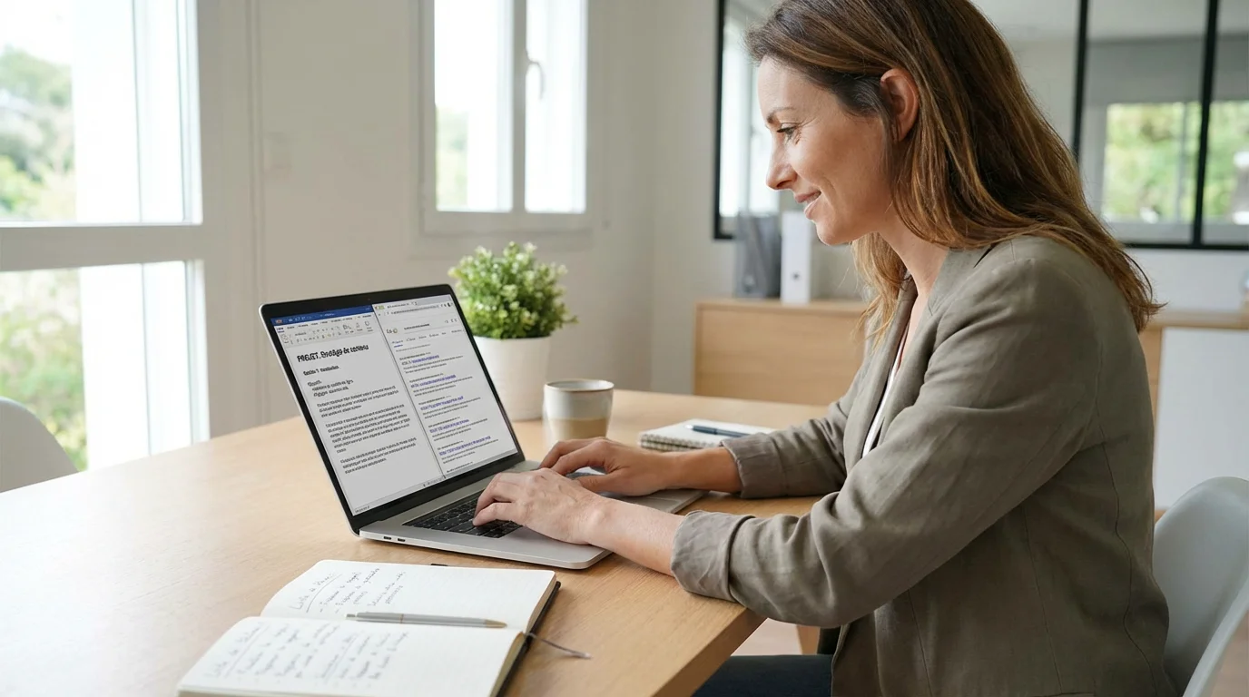 Rédacteur SEO travaillant sur un article optimisé pour les moteurs de recherche