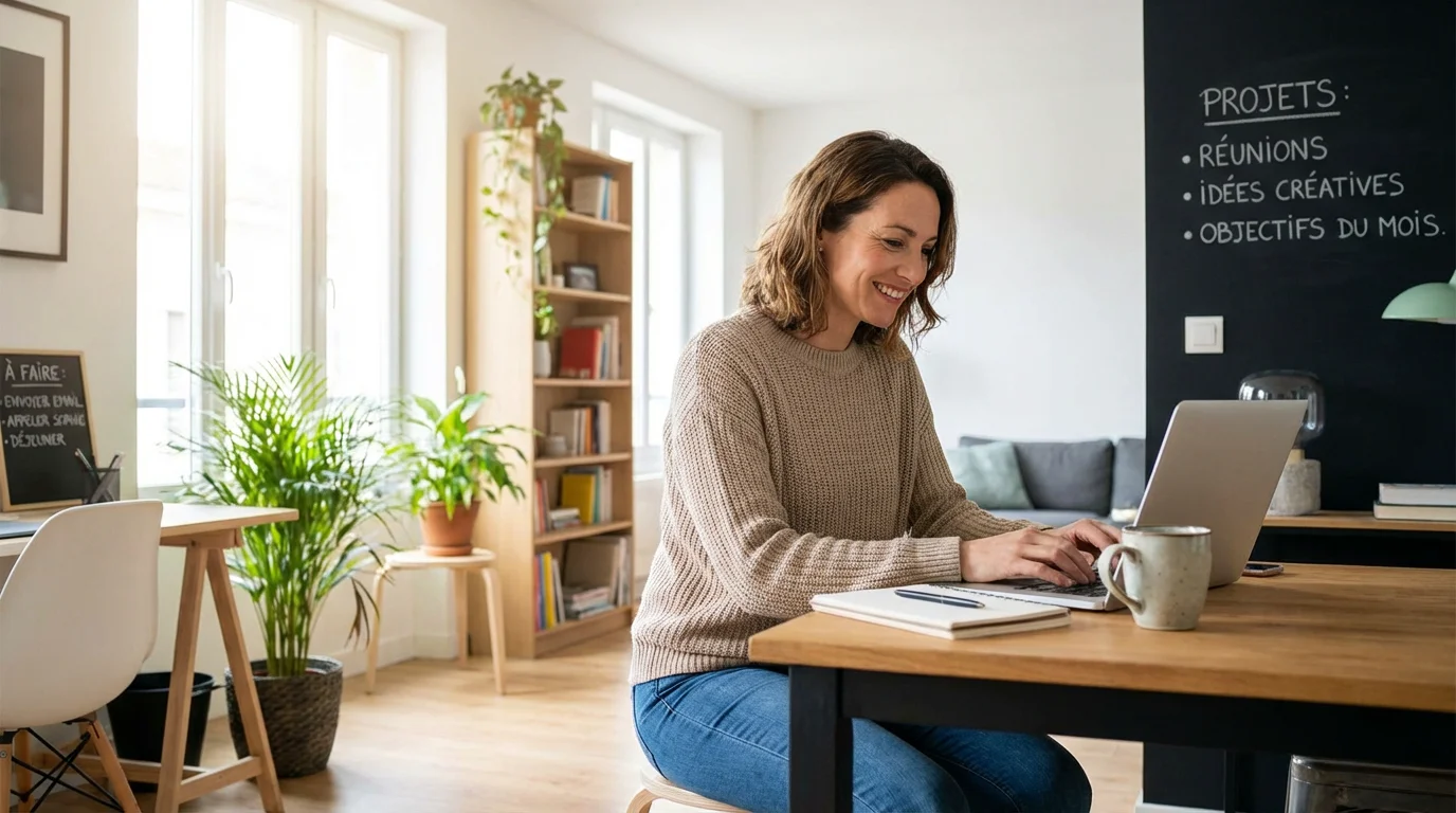 Personne travaillant depuis chez elle sur un ordinateur portable