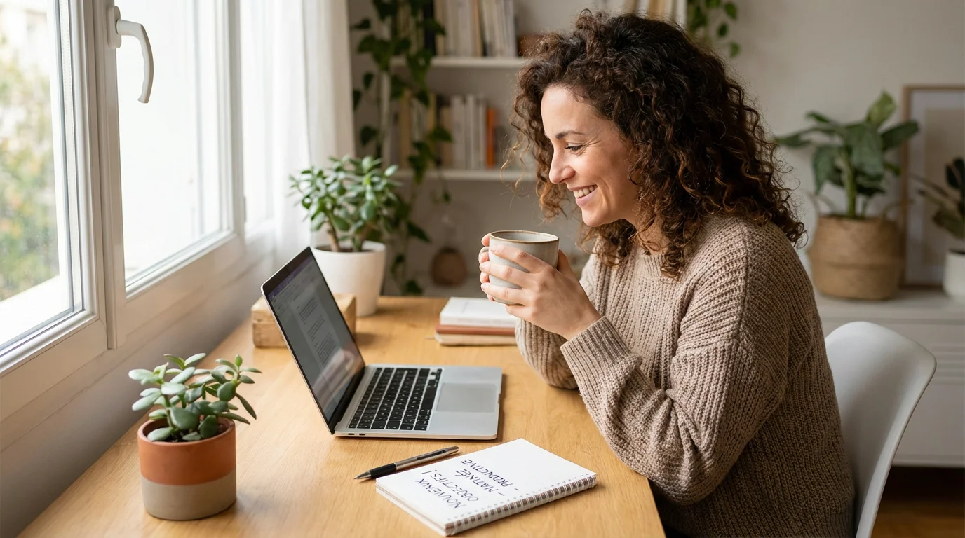 Personne qui débute en freelance depuis son bureau à domicile