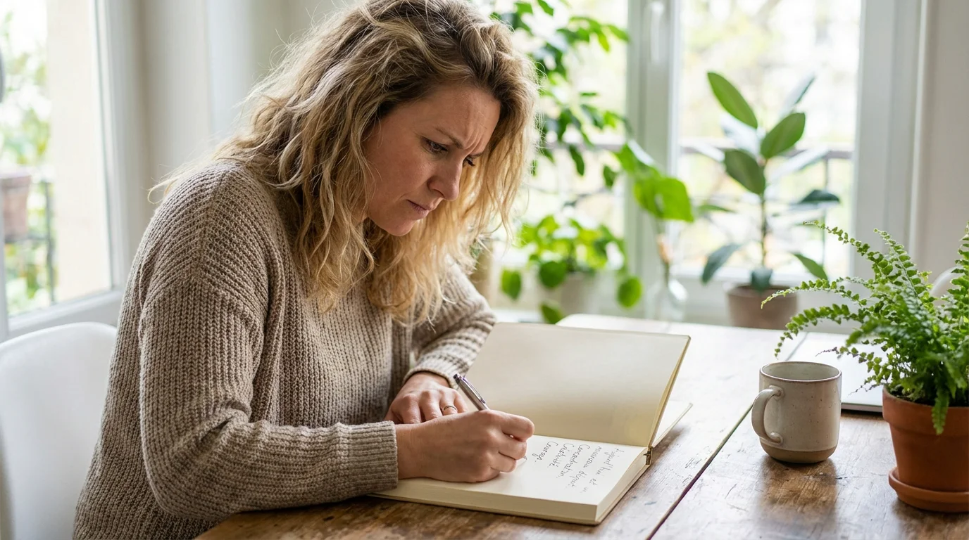 Personne déterminée écrivant ses objectifs dans un carnet pour lutter contre la procrastination
