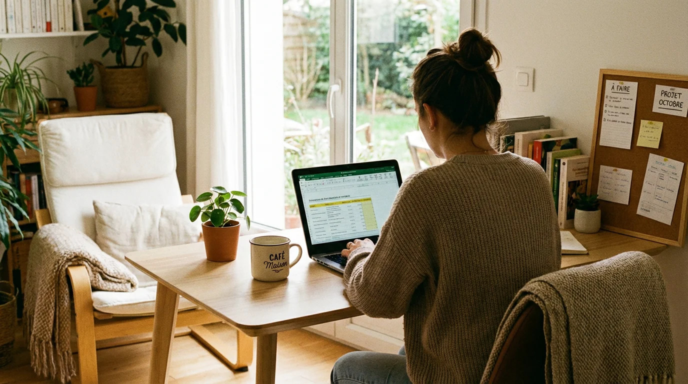 Espace de travail à domicile lumineux et organisé pour travailler de chez soi