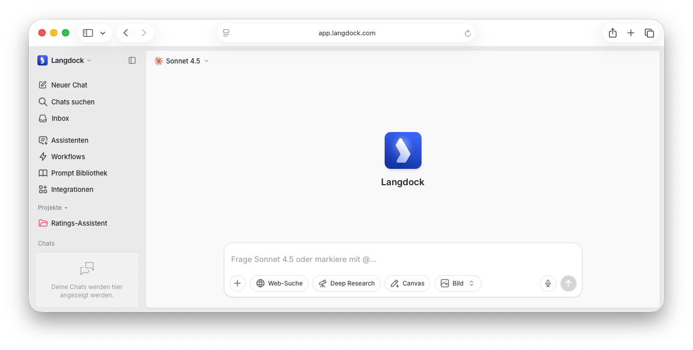 Benutzeroberfläche von Langdock