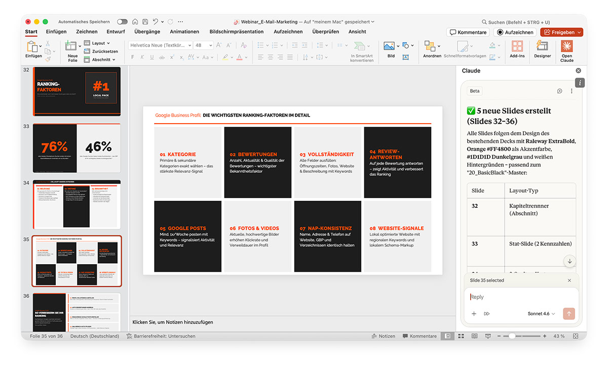Beispiel für eine PowerPoint-Präsentation die von Claude erstellt wurde