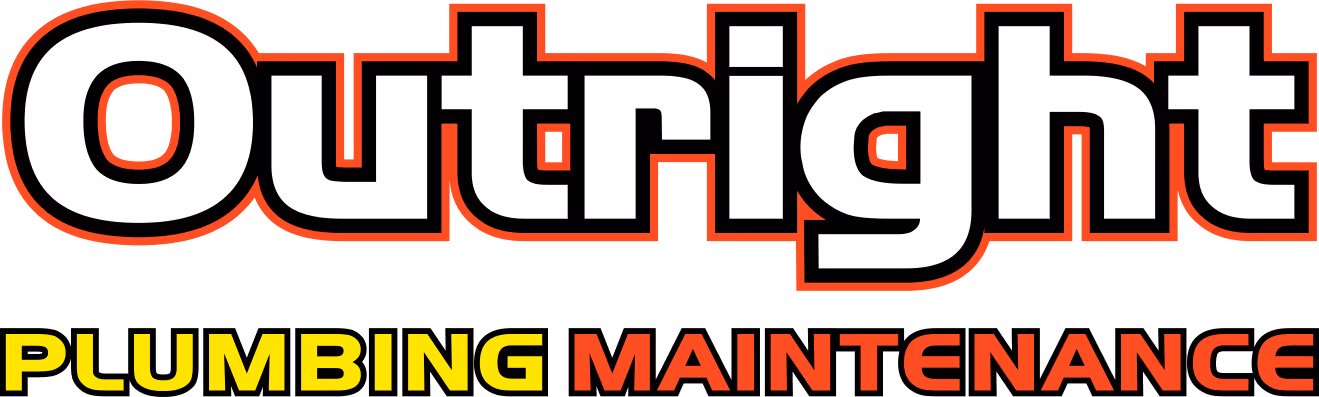 Outright Plumbing Maintenance logo with bold white and red letters