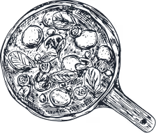 Sketch dish with pasta.