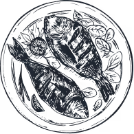 sketch dish with fishes and potatoes.