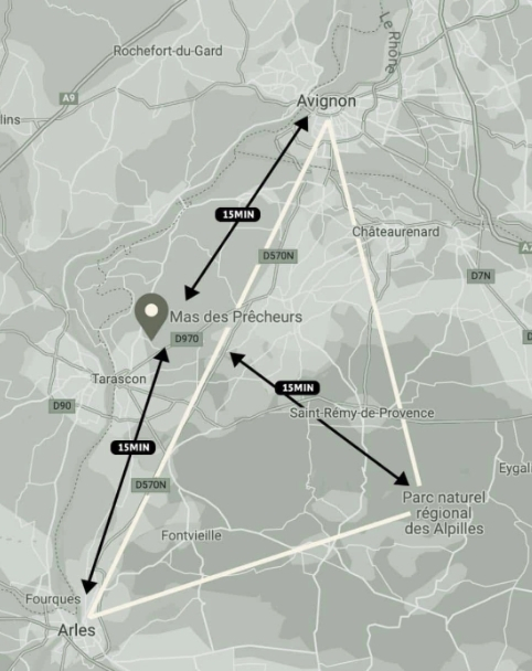 Map with access to the hotel Mas des Prêcheurs, in Tarascon in Provence, itinerary to reach the estate easily.