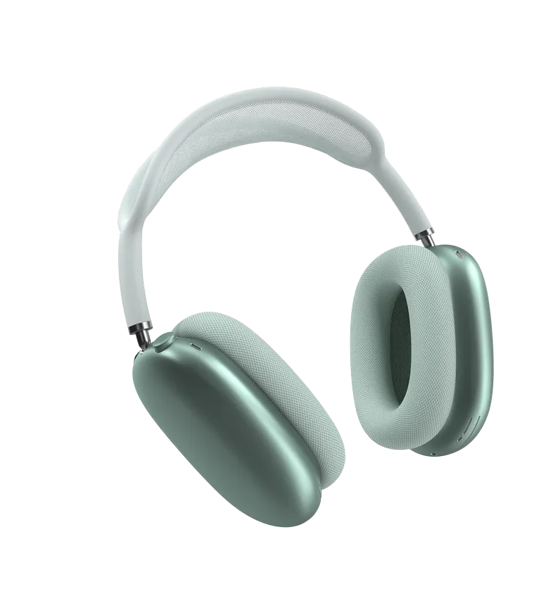 Green over-ear wireless headphones with cushioned ear pads and mesh-covered headband.