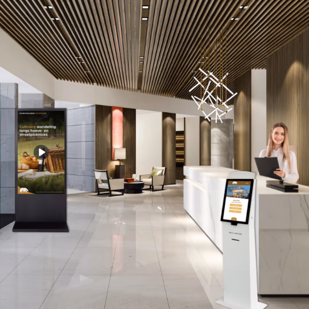 Onthaalkiosk en impress aan onthaal