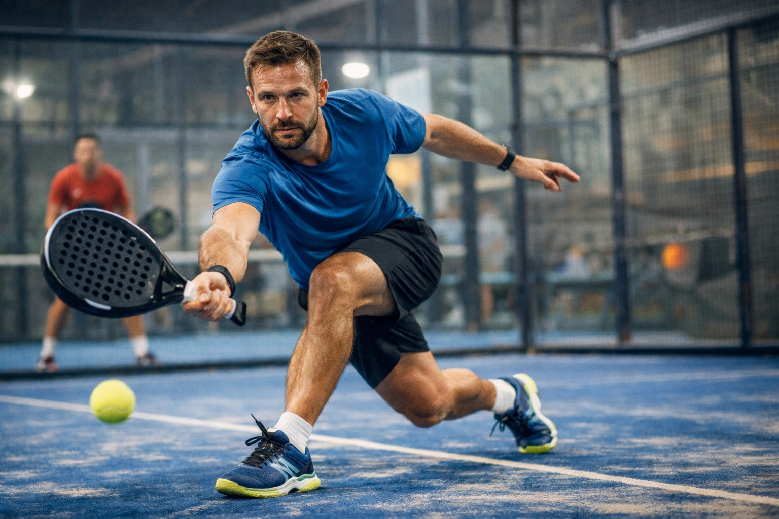 Padel player preparing for a shot on court