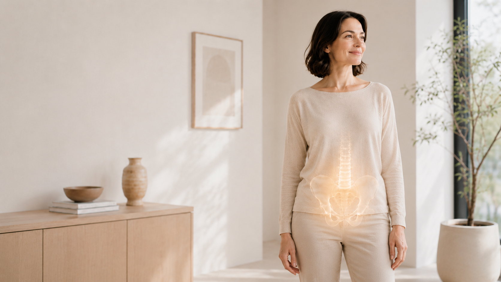 Illustration representing pelvic support and pelvic floor mechanics