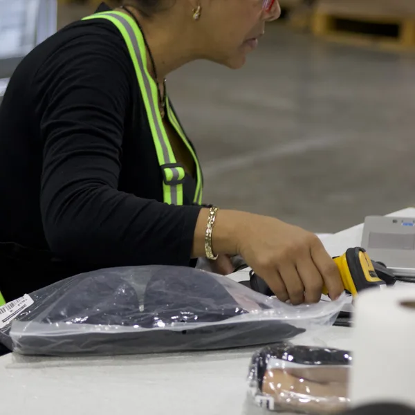 Units being relabeled at a workstation
