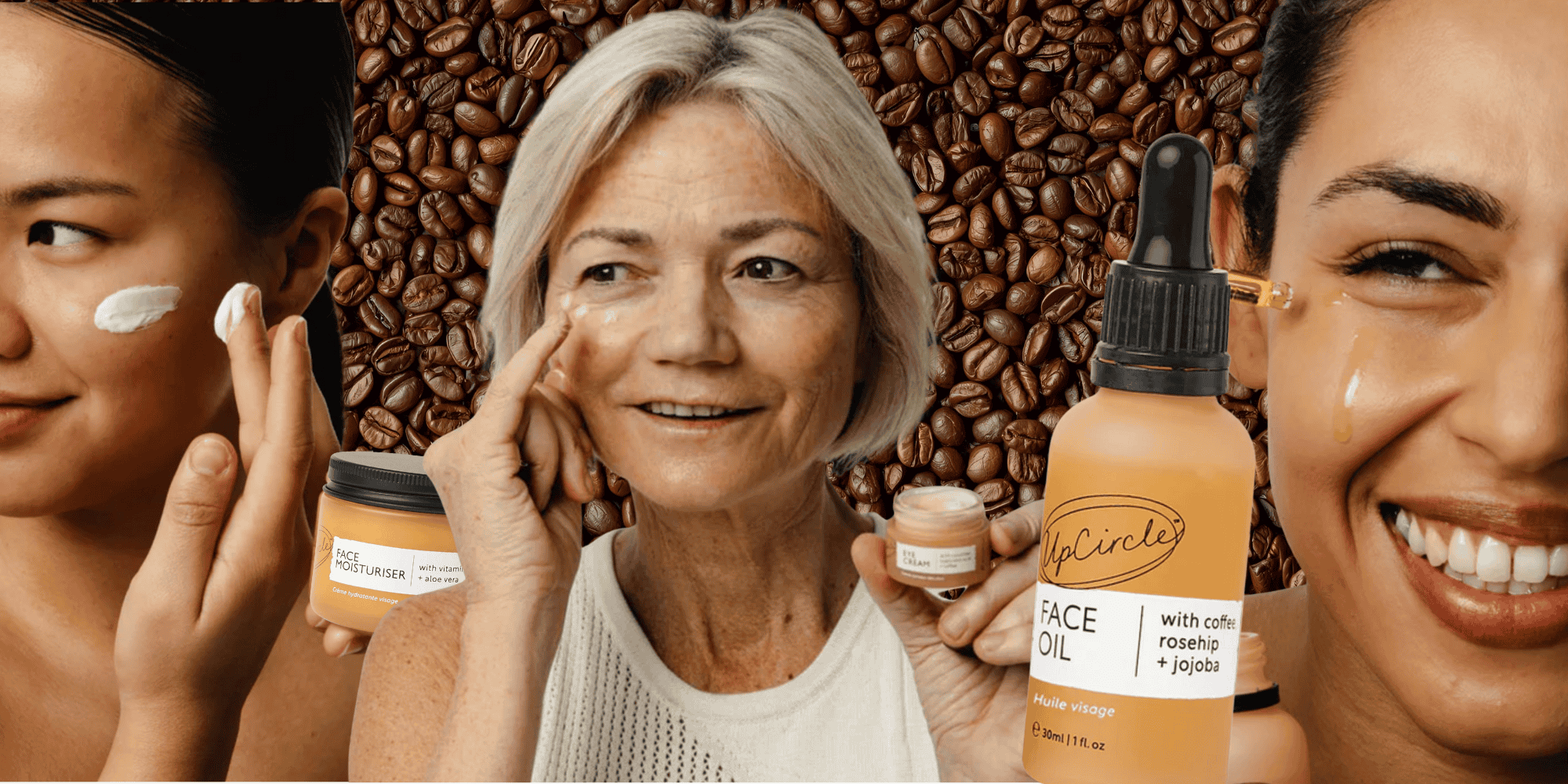 collage of Upcircle models with coffee bean background