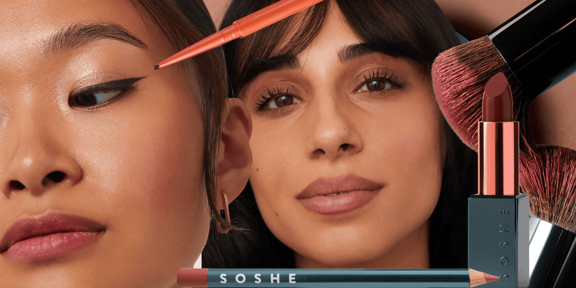 collage of Soshe Beauty olive skin tone models and makeup