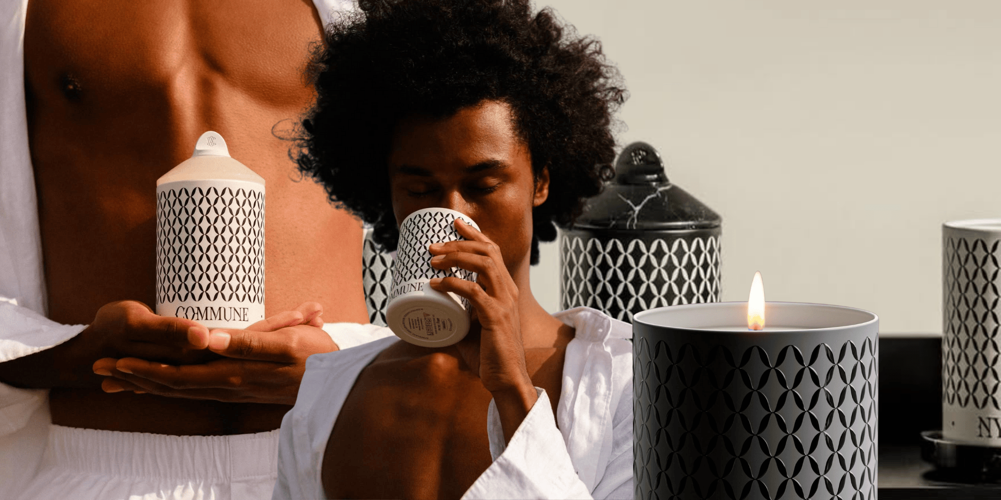 collage of models smelling non-toxic Commune candles