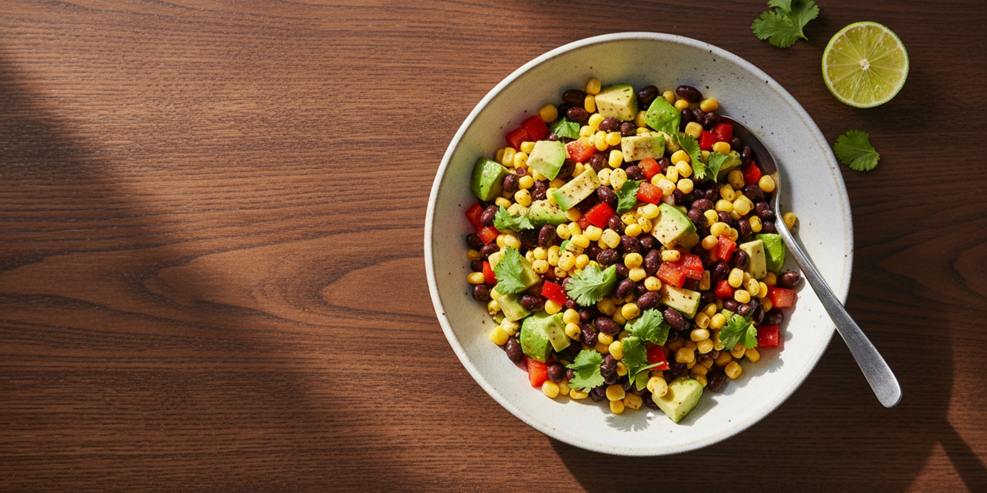 black bean salad on wood