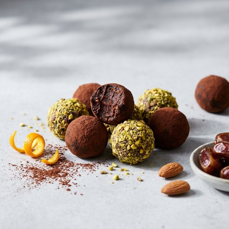 Close up of Cacao, Orange & Almond Christmas Truffles