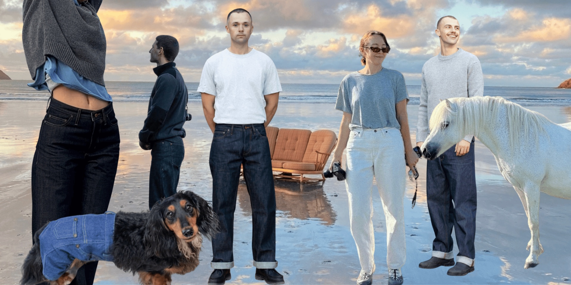 collage of models wearing Huit denim