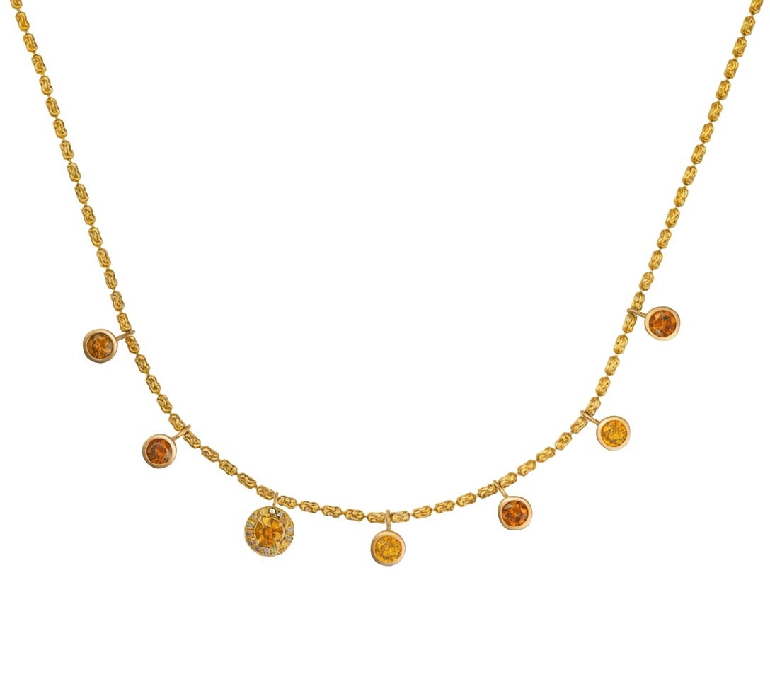 Seven Carousel Drop Necklace With Single Halo Pendant