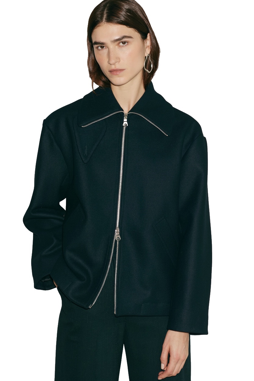 Navy Wool Bomber Jacket Wool