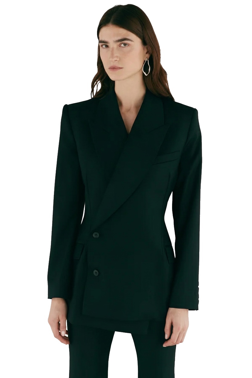 Asymmetrical Black Double Breasted Jacket Wool