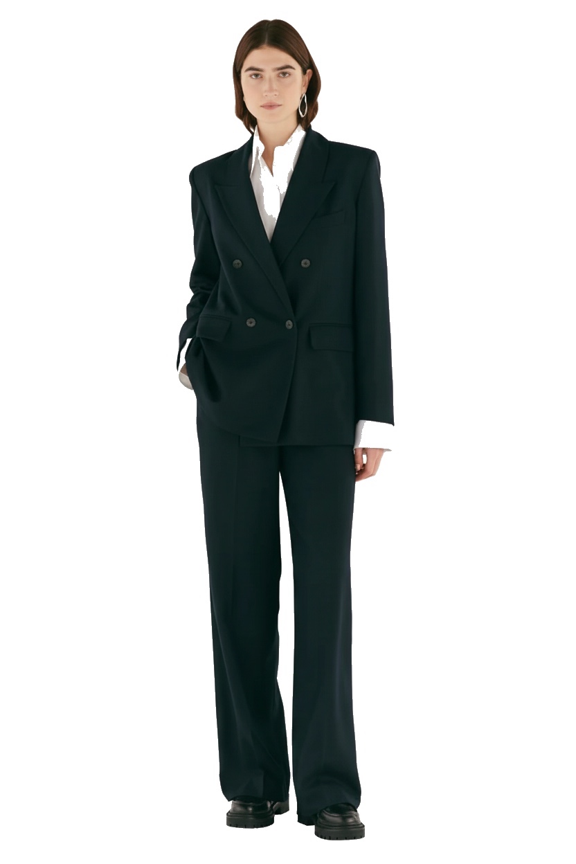 Micro Navy Pinstripe Double Breasted Jacket Wool