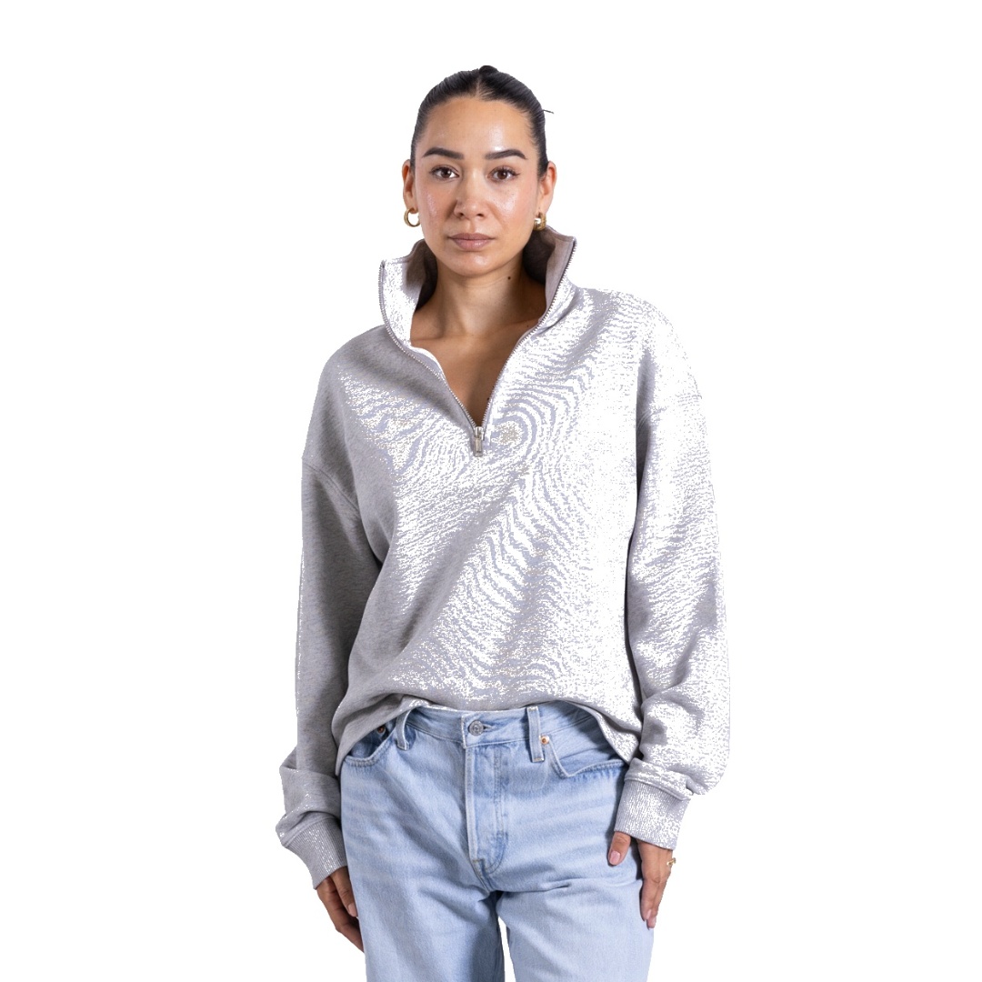 Sweatshirt - Organic Cotton Quarter Zip Sweatshirt, Light Grey Marl