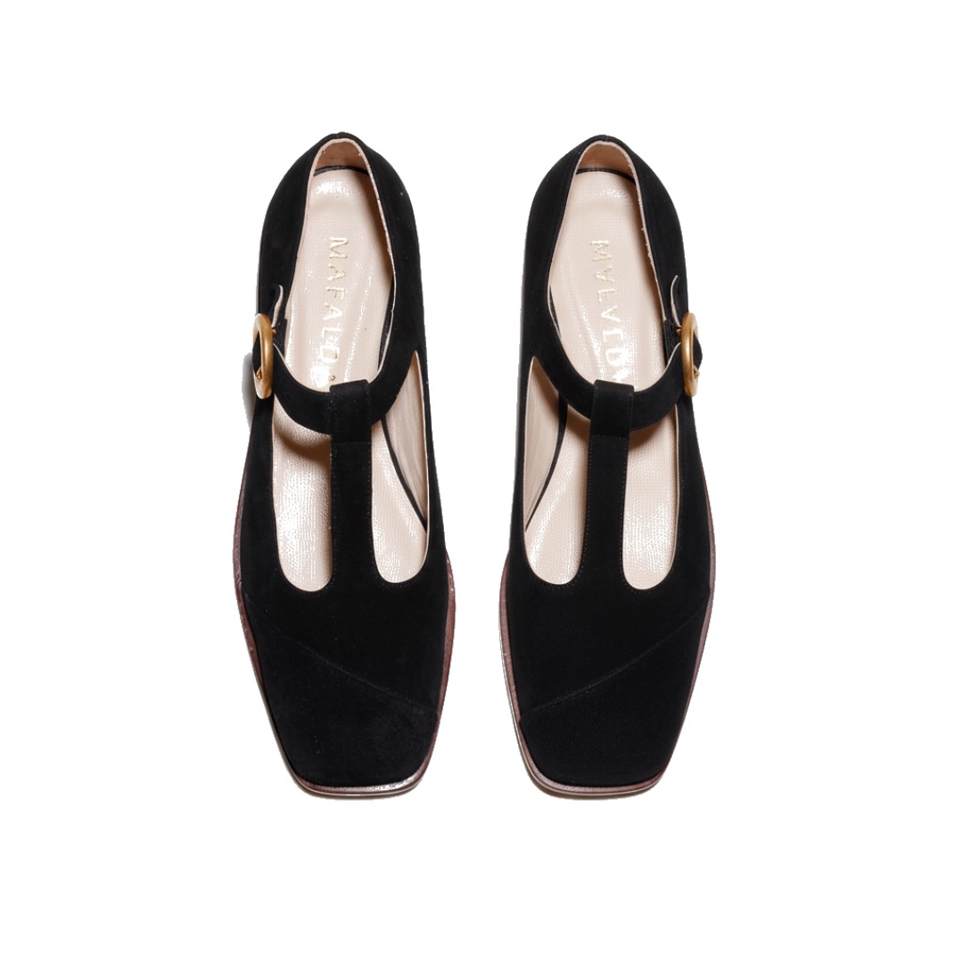 Mafalda - Claire Black Suede Mary-Jane Flats