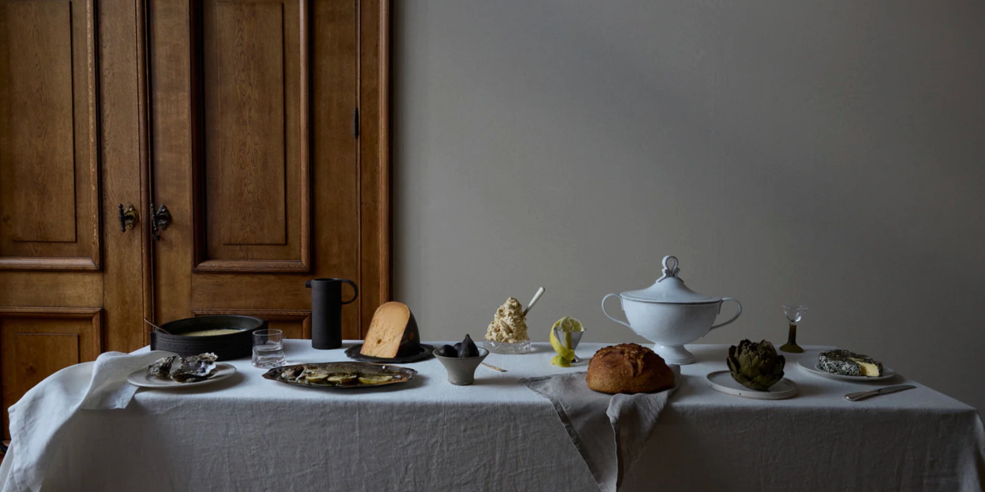 food on white tablecloth