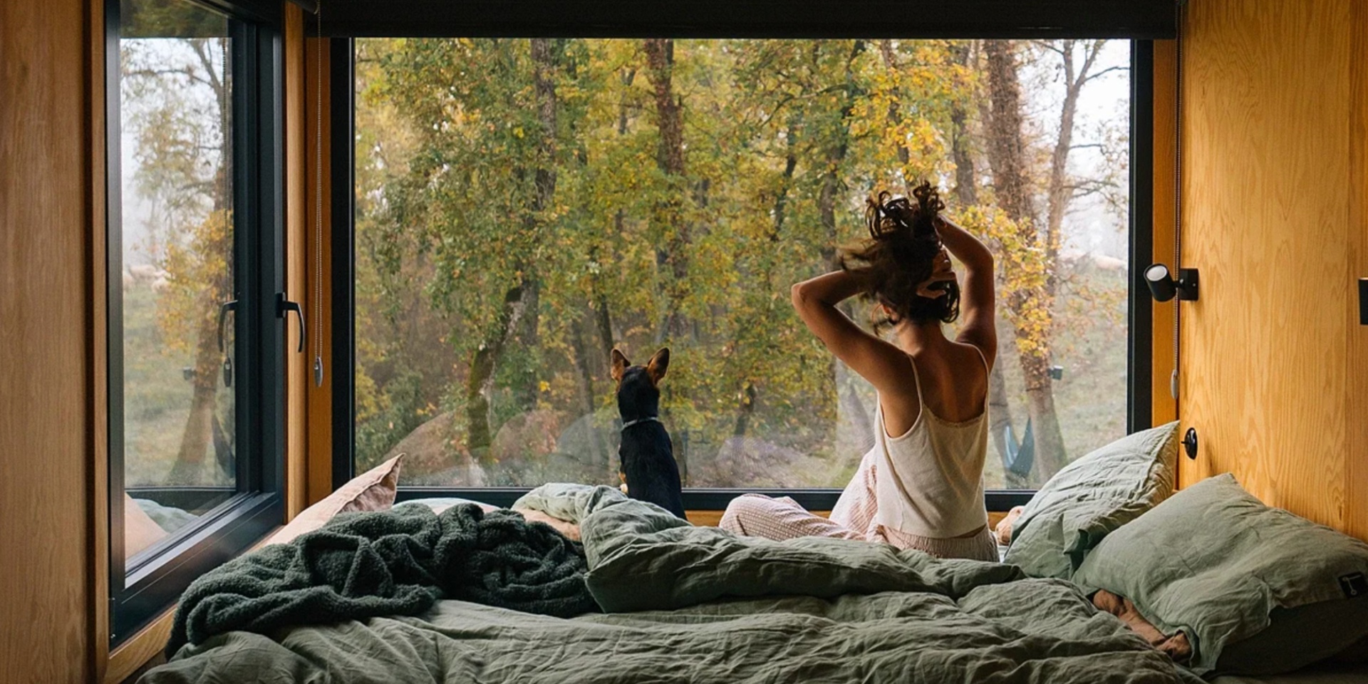 woman on bed in forest