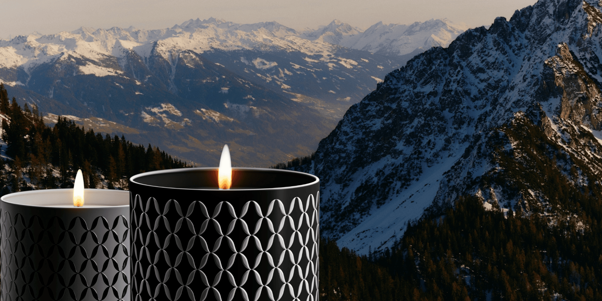 snow mountain with candles in front