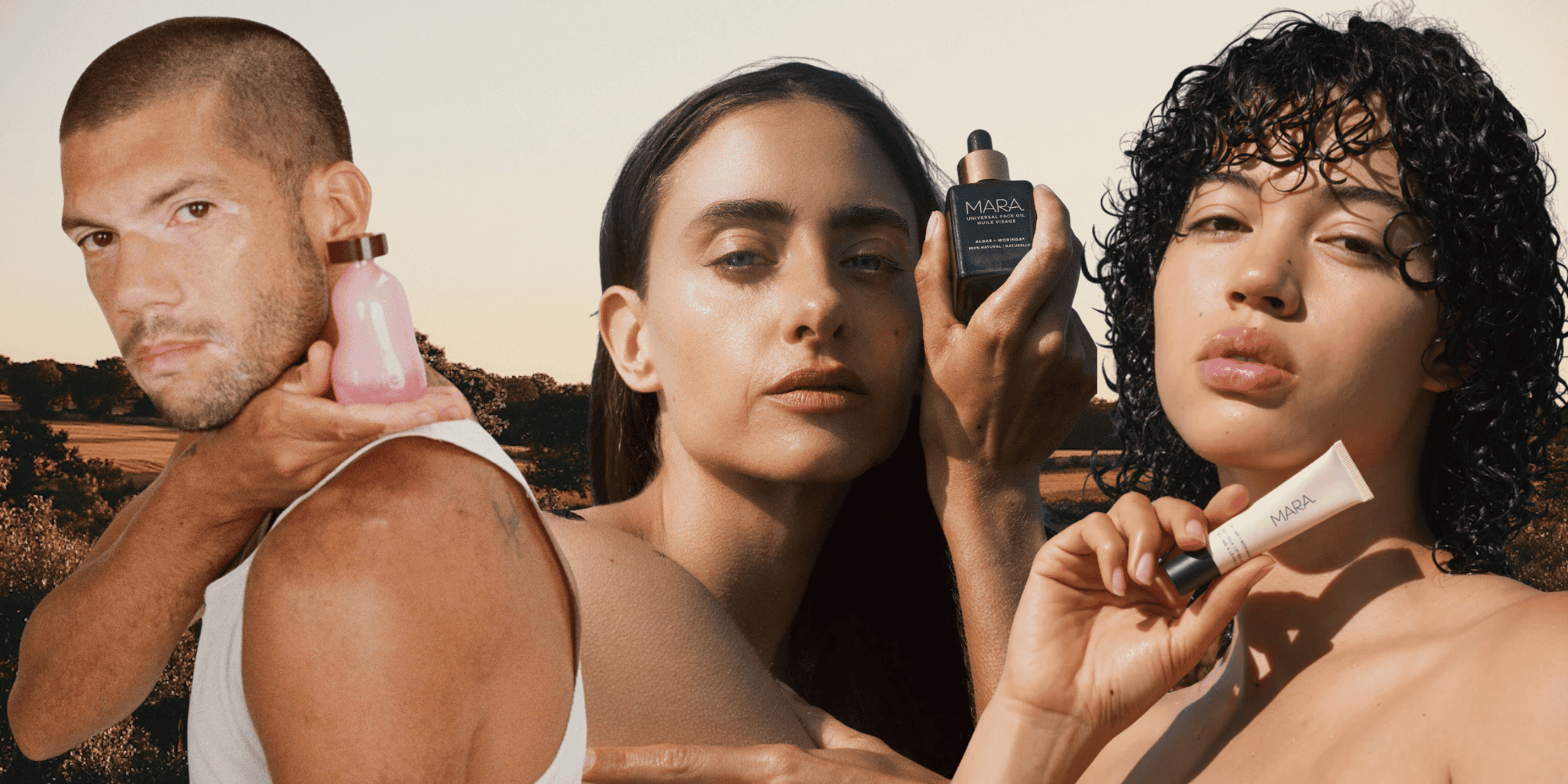 collage of models holding beauty products