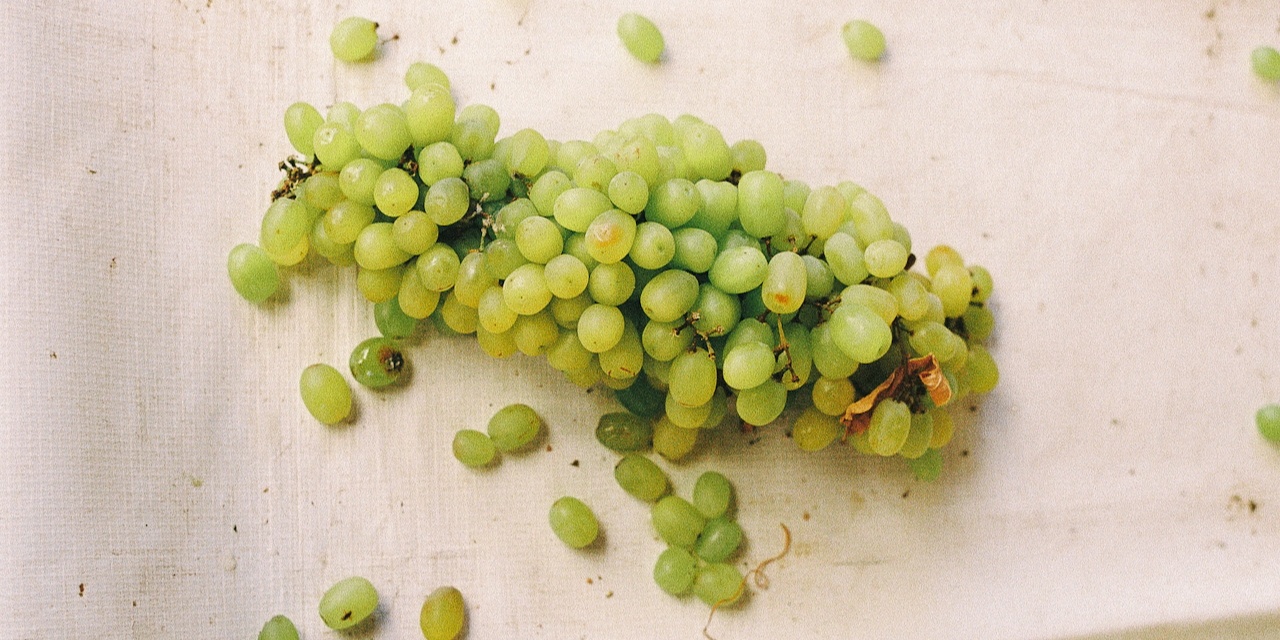 green grapes on cream table