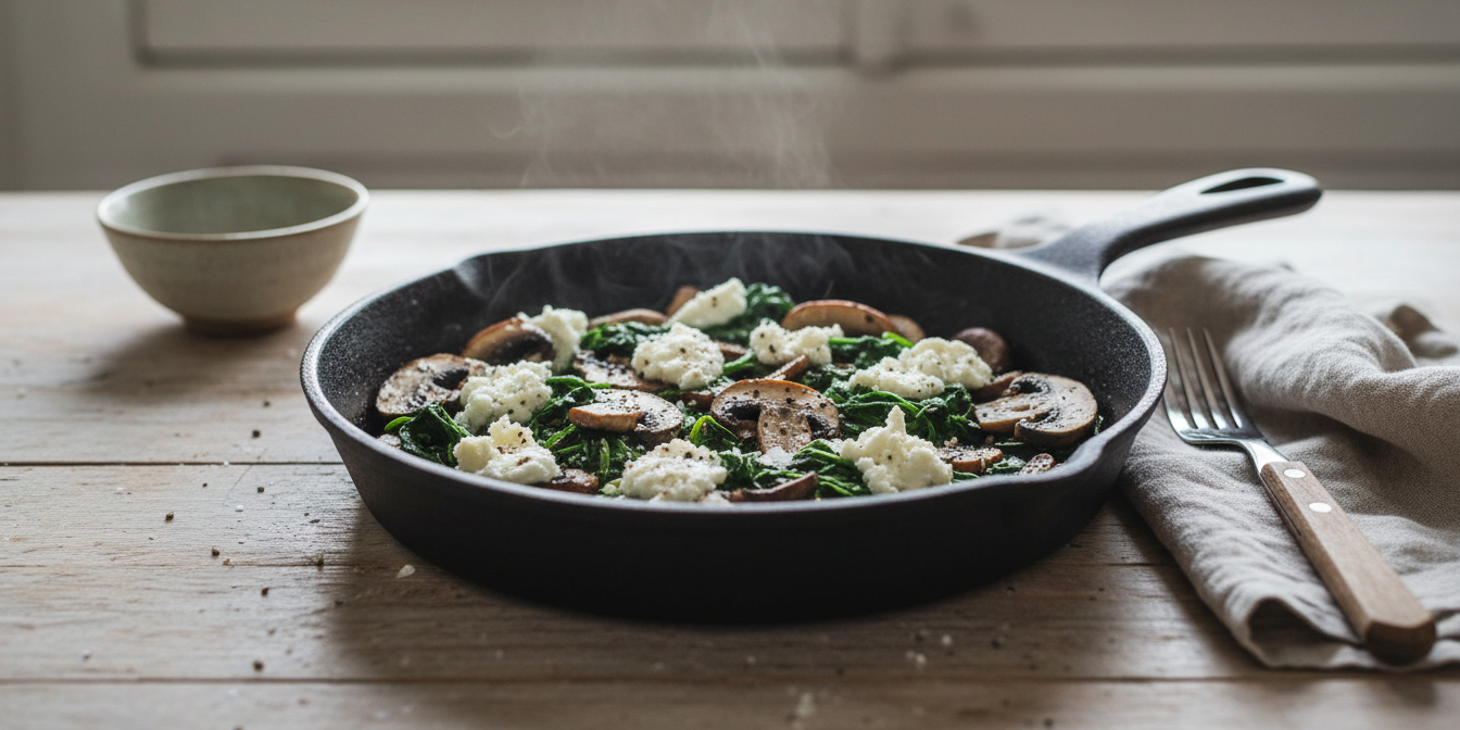 Mushroom, Spinach & Goat’s Cheese Breakfast Skillet