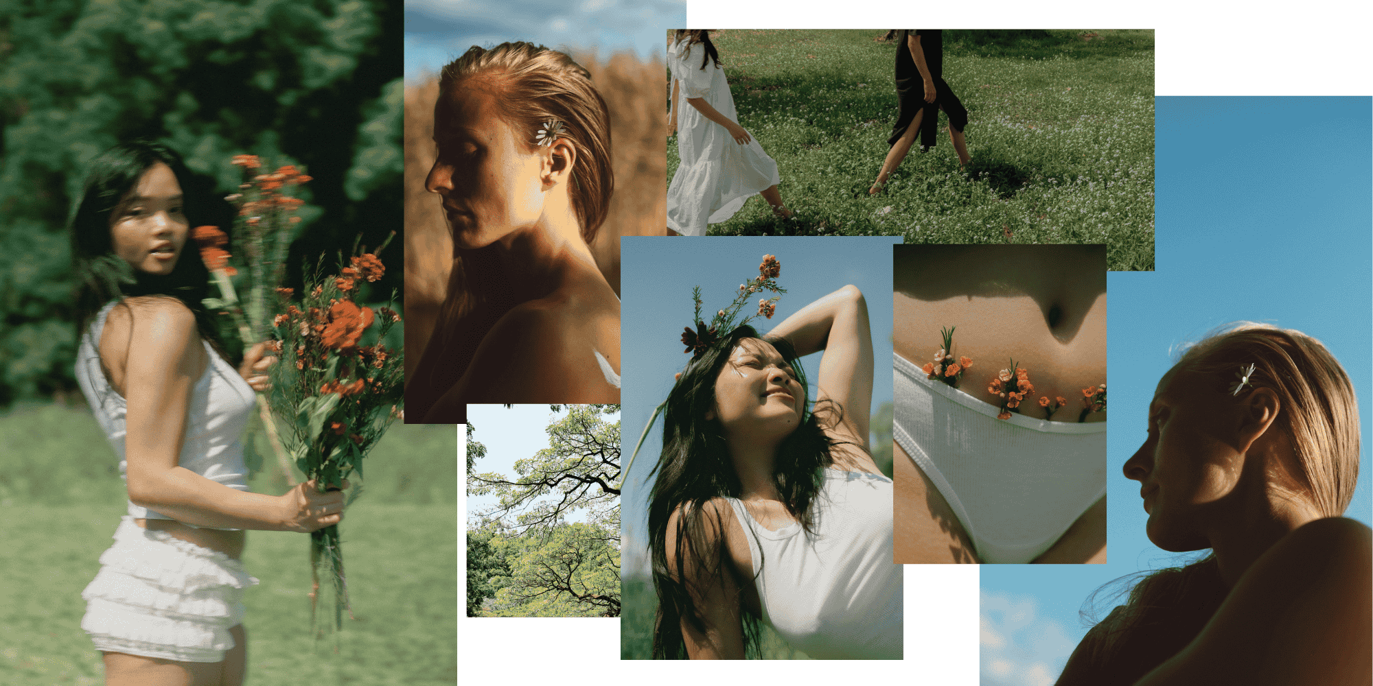 collage of women and spring flowers