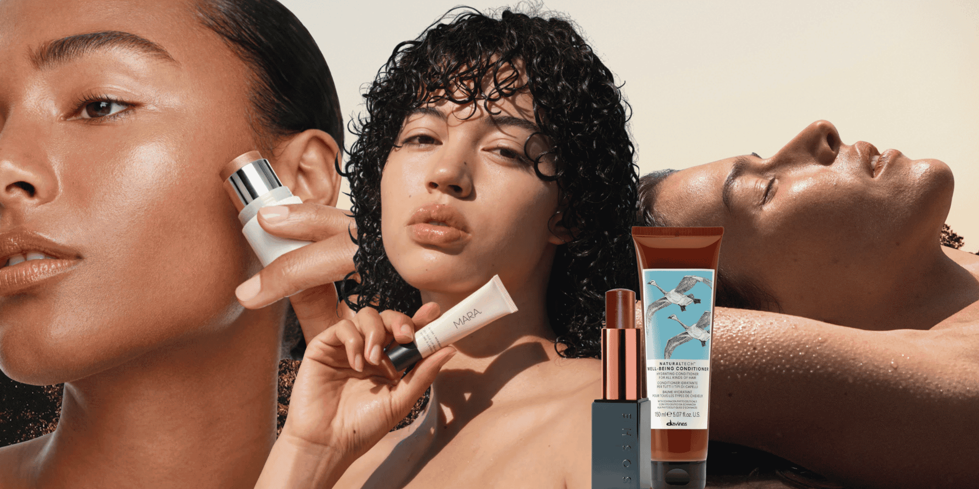 collage of models holding beauty products