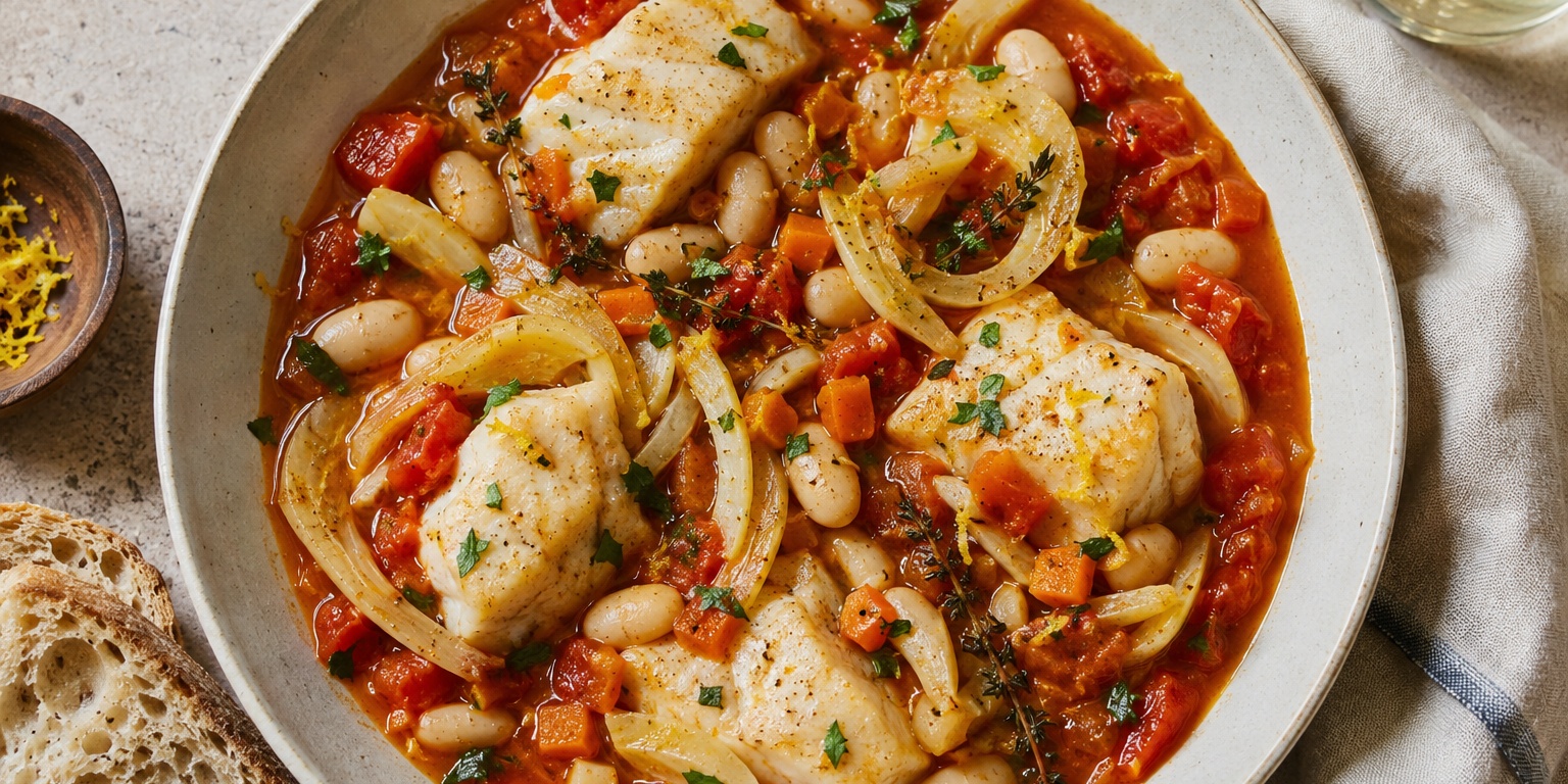 Spring Fish Stew With Tomatoes, Garlic-Free Herbs & White Beans