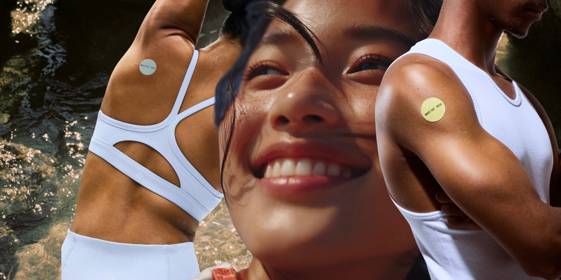 collage of people wearing supplement patches