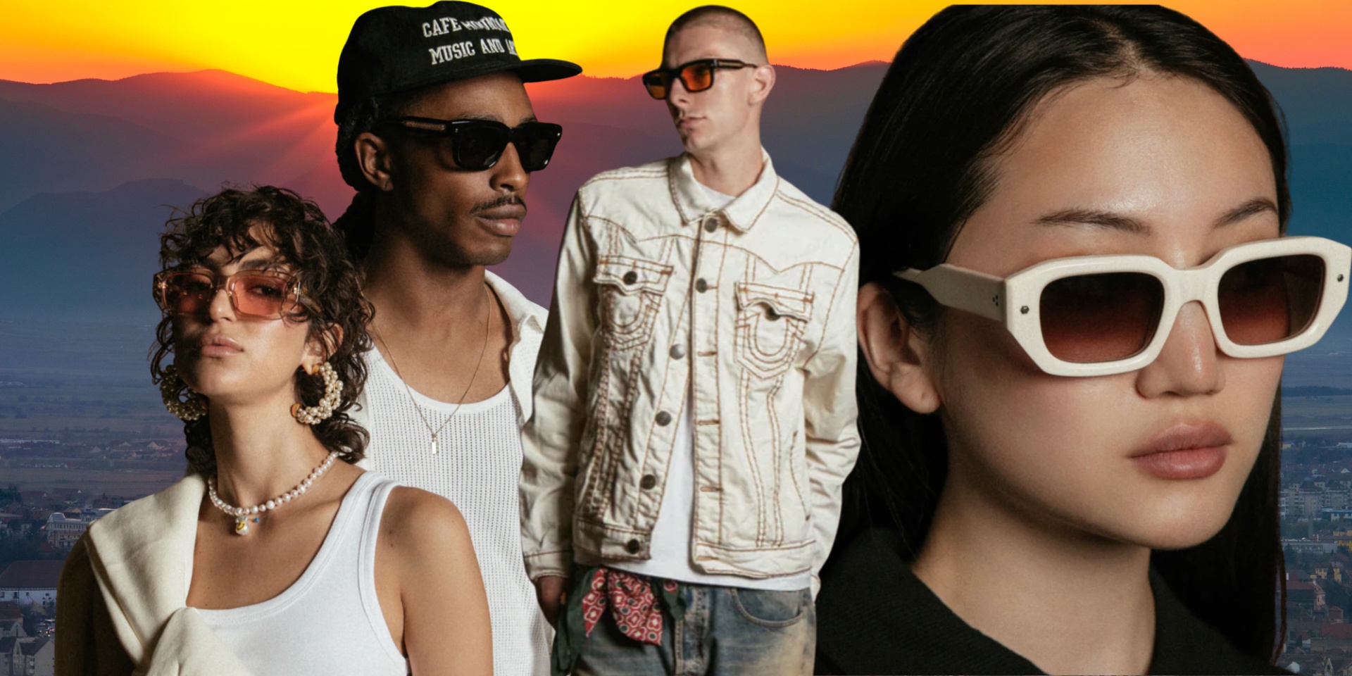 collage of people wearing blue light glasses