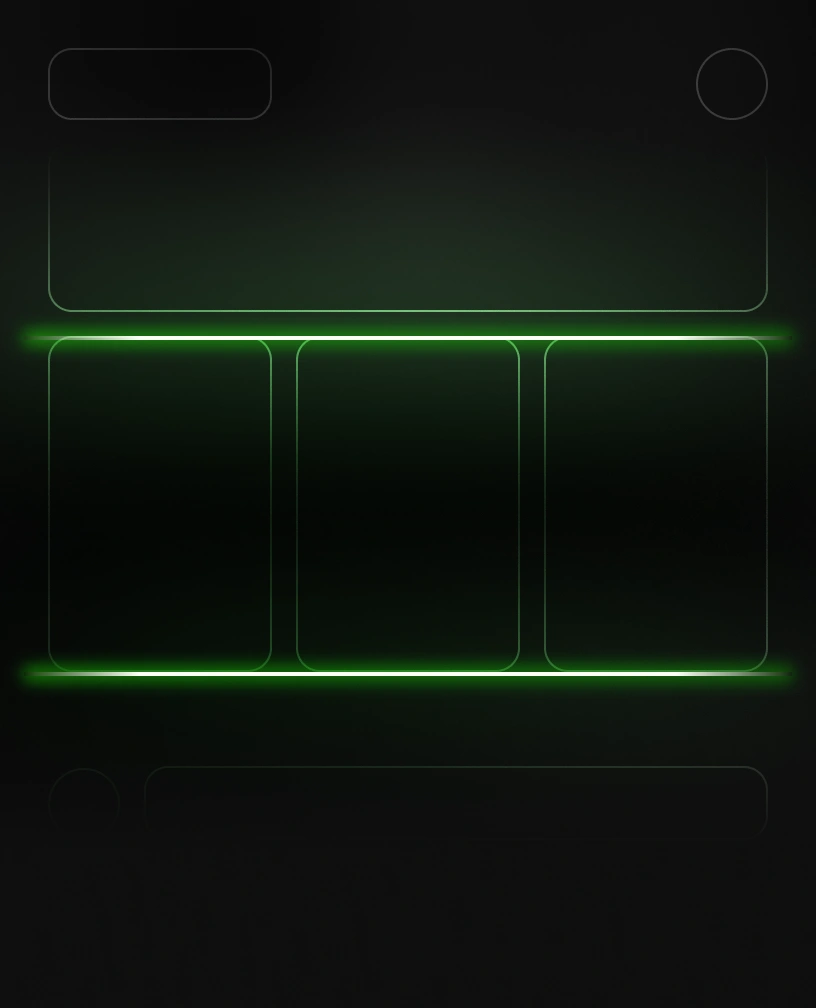 Dark interface with three vertically aligned, glowing green rectangles in the center and other faint rectangular outlines around.