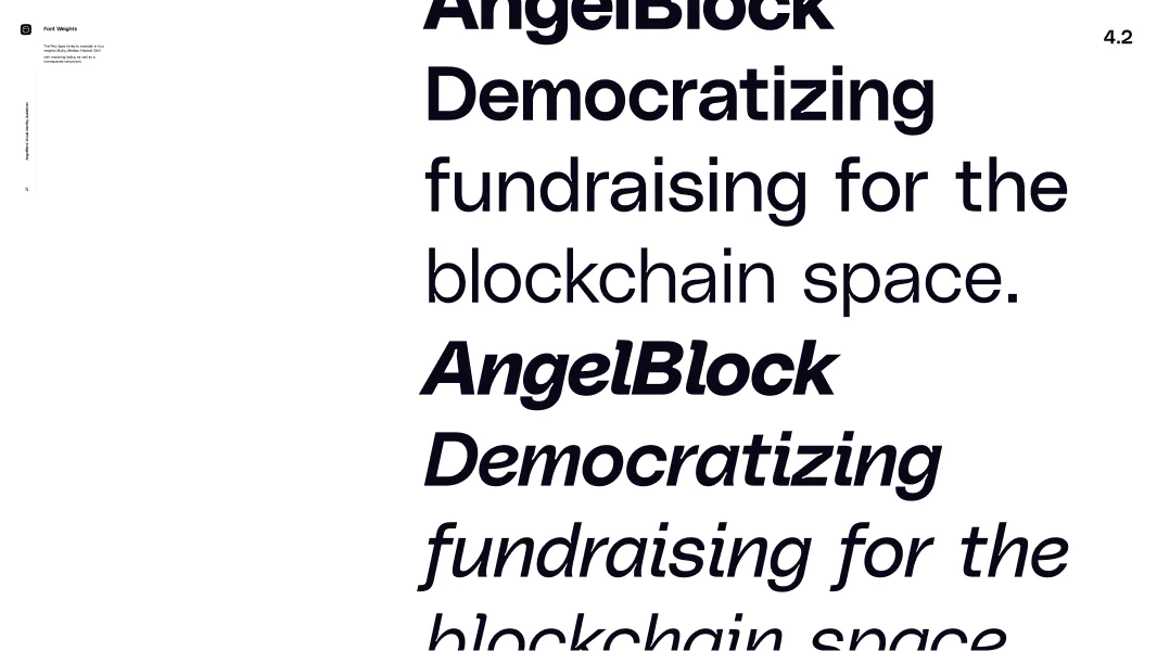 Comparison of bold and bold italic font weights showing the phrase 'AngelBlock Democratizing fundraising for the blockchain space.'