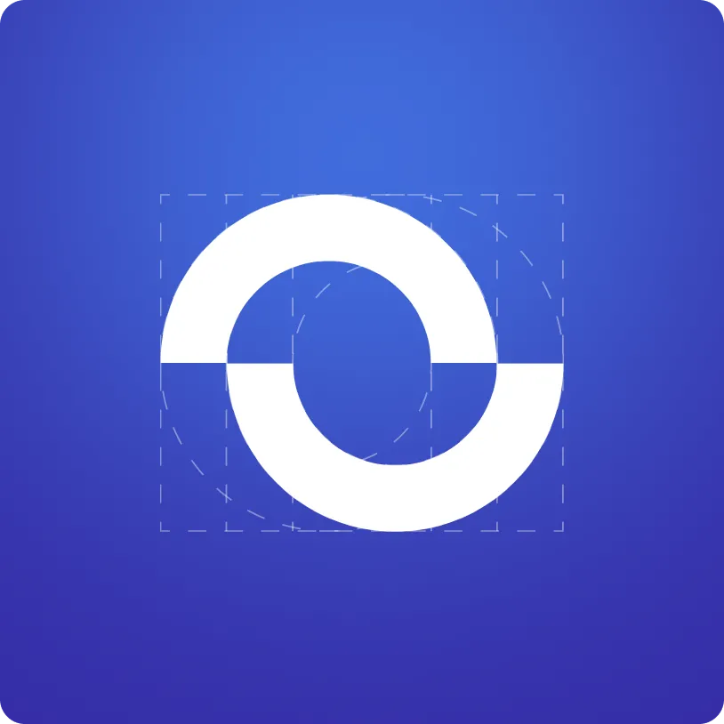 White circular chain link icon with two interlocking arcs on a blue gradient background.