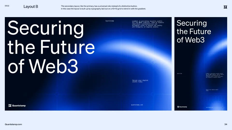 Blue gradient backgrounds with white text saying 'Securing the Future of Web3' and small details about Quantstamp as leaders in Web3 security audits.